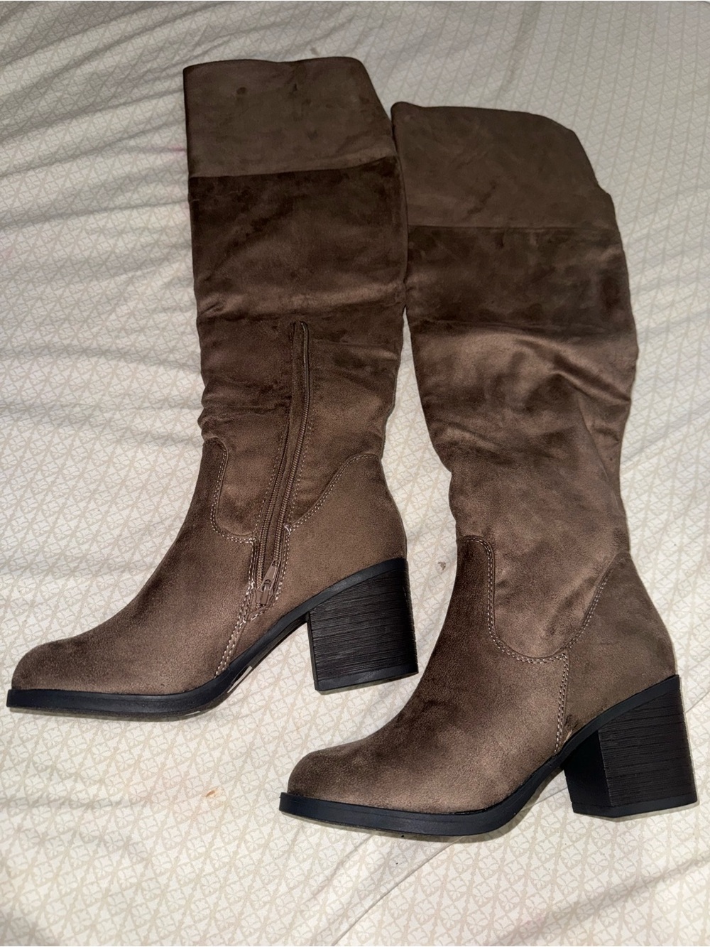 Journee Collection Taupe Over-the-Knee Block Heel Boots - Picture 5 of 7
